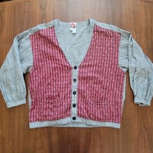 Vintage 90s Under The Volcano Lightweight Cardigan Guatemalan Large Gray Red